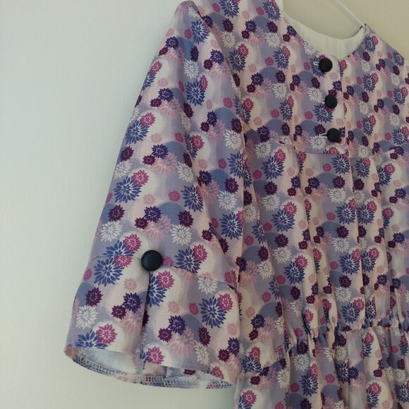 Amish Mennonite Dress 40"B 28-33"W Vintage Handmade Purple Floral - Picture 5 of 13